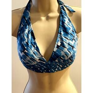 PERRY ELLIS, SIZE L, BLUE GRAPHIC SWIM TOP